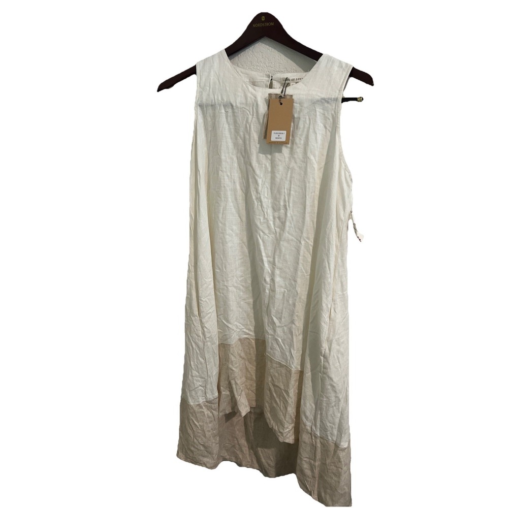 NWT Labor of Love long M linen+dress sleeveless white tan ombre hi/lo LAGENLOOK